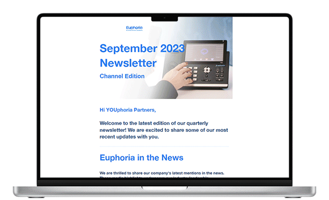 A tablet featuring an animation of a quarterly email newsletter